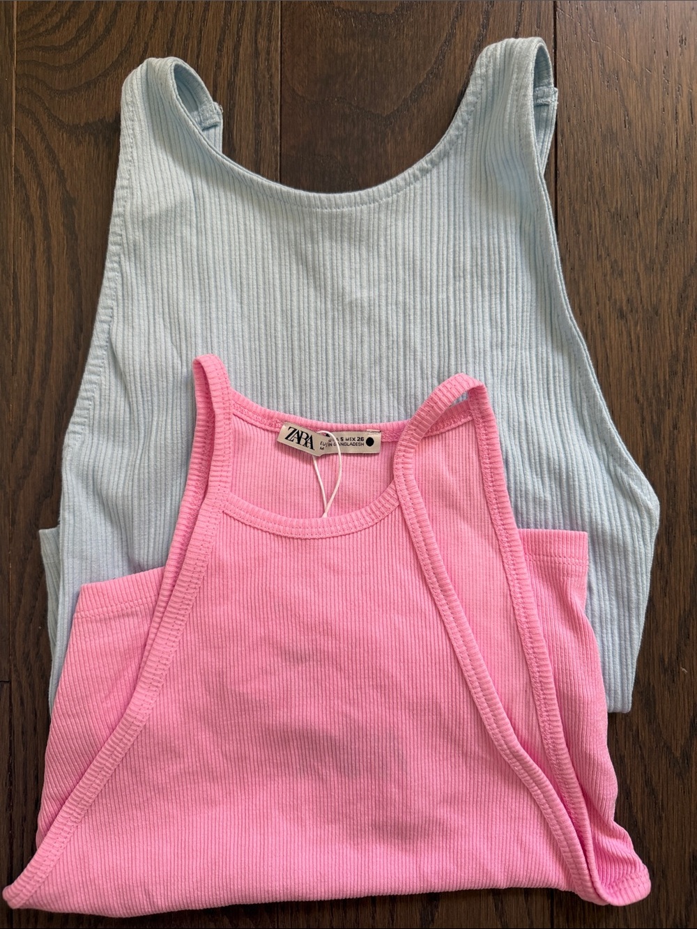 Zara Pink and Light Blue Ribbed Tank Tops